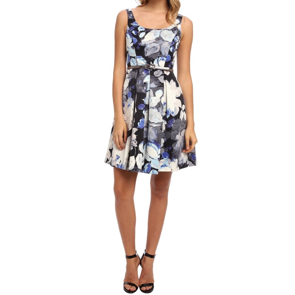 Eliza J Dress Blue Fit and Flare Floral Dress s14